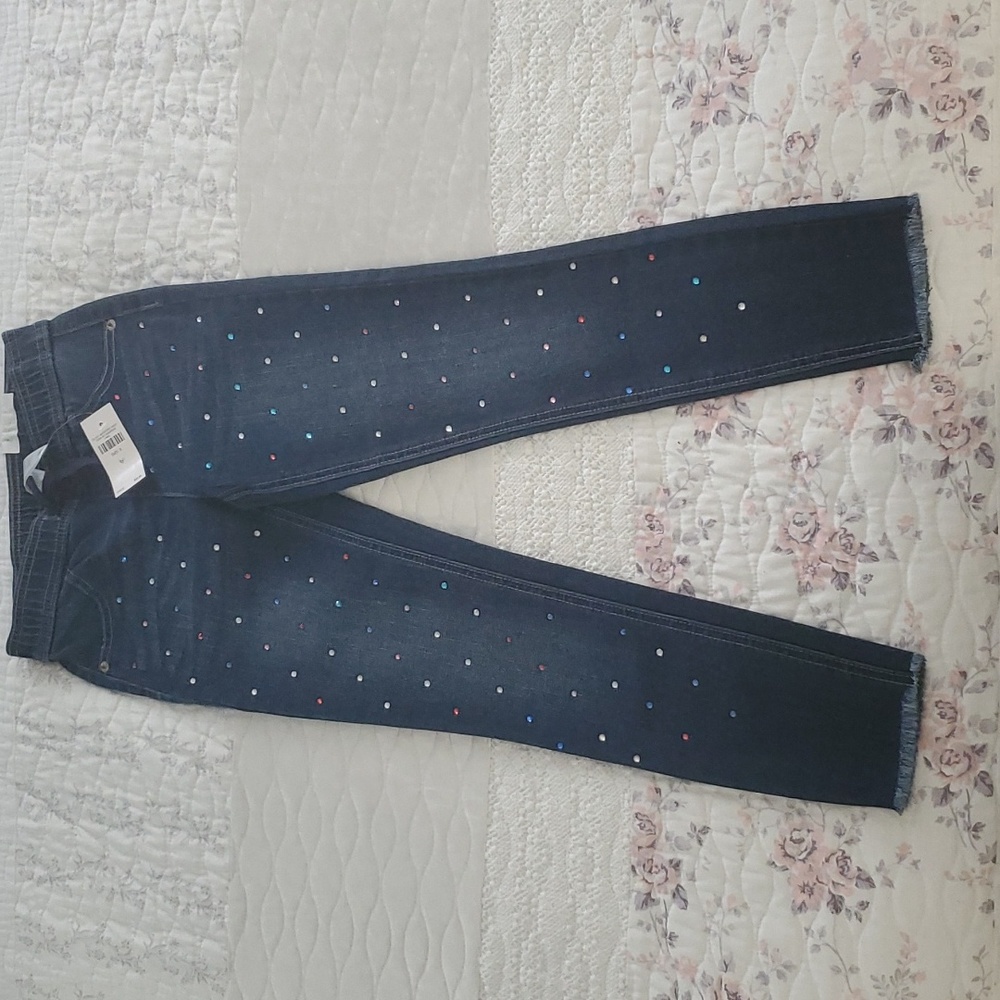 Justice Girls studded denim jeans jegging size 8 dark blue  .